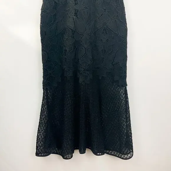 Jonathan Simkhai Black Lace & Crochet Corded Fluted Midi Dress, Sz 0 NWT - Picture 7 of 9